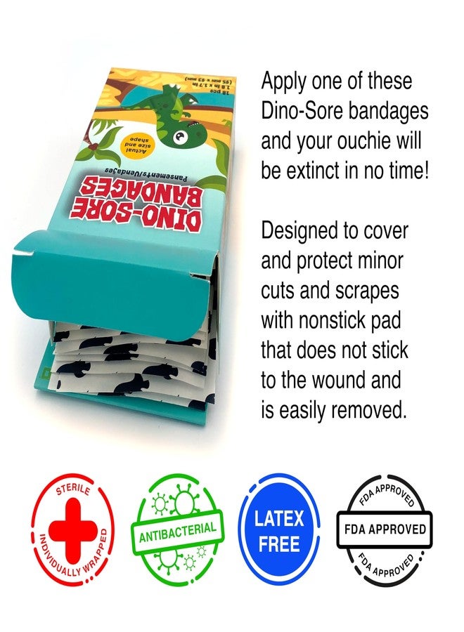 GAMAGO Dino-Sore Bandages for Kids & Kidults - Set of 18 Individually Wrapped Self Adhesive Bandages - Sterile, Latex-Free & Easily Removable - Funny Gift & First Aid Addition - Image 3